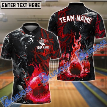 BlueJoses Bowling And Pins Flame Wolf Multicolor Customized Name 3D Shirt ( 4 Colors )