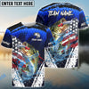 Bluejose Bass Fishing Dark Blue Scratch American Flag scratch Sport Custom Name & Team Name 3D Shirts