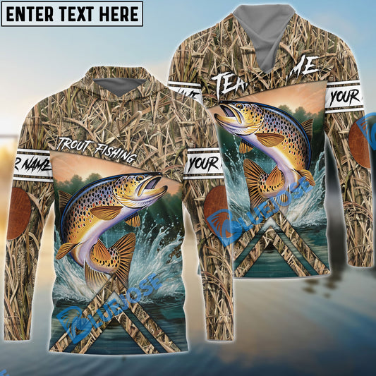 BlueJose Customize Name Trout Fishing Elbow Patch Pattern 3D Shirts