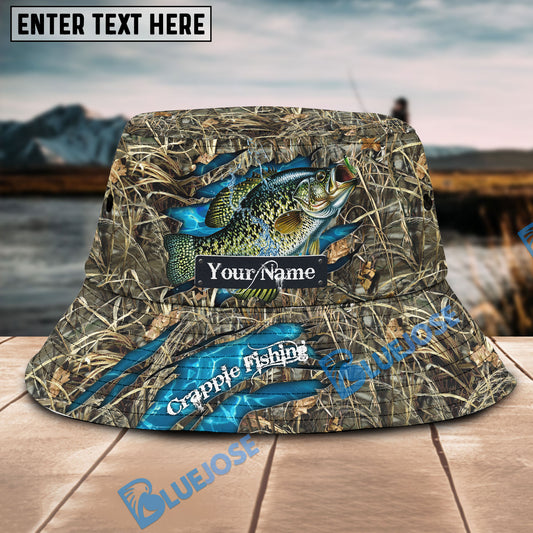 BlueJose Custom Name Crappie Fishing Camo Bucket Fishing Hat