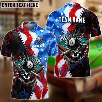 BlueJoses Billiards 8 Ball Pool American Flag Table Break Customized Name, Team Name 3D Shirt
