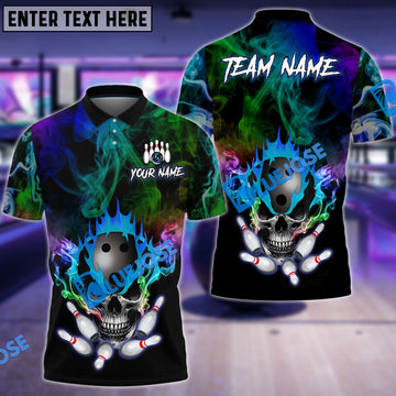 BlueJoses Bowling And Pins Multicolor Smoke Pattern Customized Name, Team Name 3D Shirt