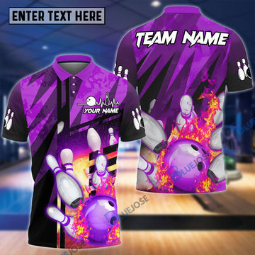 BlueJose Bowling And Pins Abstract Grunge Texture Multicolor Personalized Name, Team Name 3D Shirt