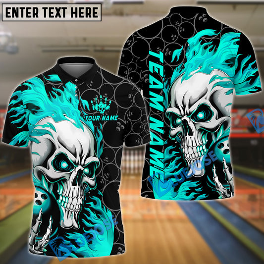 BlueJose Bowling Flaming Skull Strike Customized Name, Team Name 3D Shirt (4 Colors)