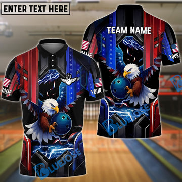 BlueJose Bowling And Pins Eagle American Flag Lightning Personalized Shirt