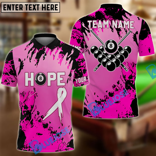 BlueJose Billiards Breast Cancer Awareness Hope Light Camo Customized Name 3D Shirts