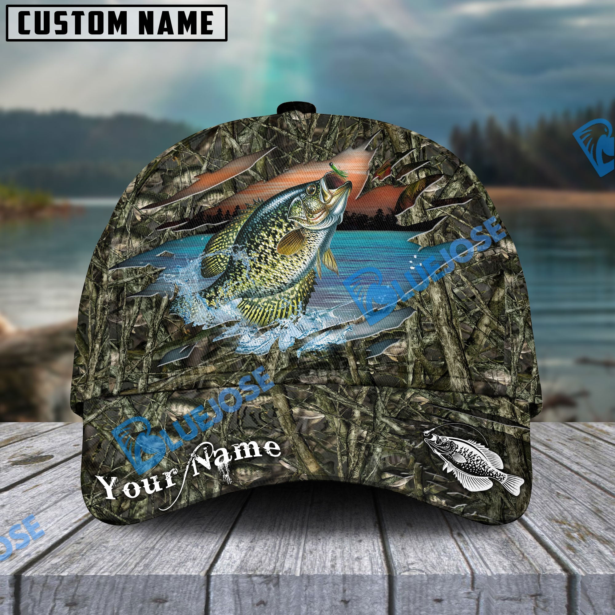 BlueJose Crappie Fish Camouflage Fishing Personalized Cap – Blue Jose