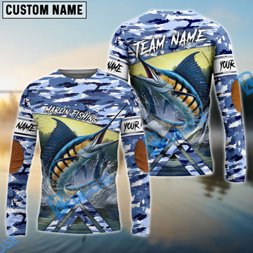 BlueJose Customize Name Marlin Fishing Elbow Patch Pattern 3D Shirts