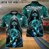 BlueJose Bowling And Pins Skull Grim Reaper Lightning Customized Name, Team Name 3D Shirt (4 Colors)