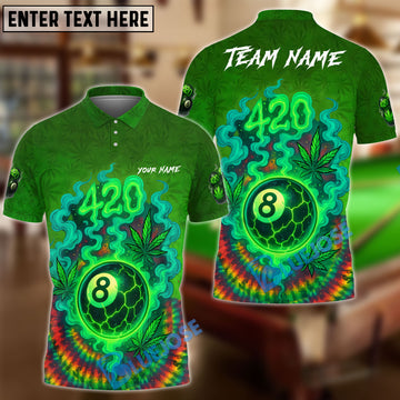 BlueJose Billiards Funny Green 420 Customized Name, Team Name 3D Shirt