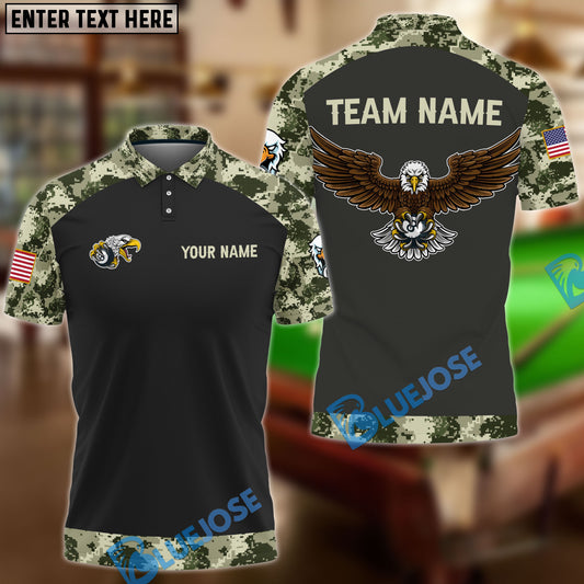 BlueJose Billiards Eagle Camouflage Personalized Name, Team Name Shirt