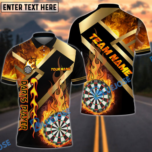 BlueJose Darts Metal And Fire Flame Personalized Name, Team Name Shirt (4 Colors)