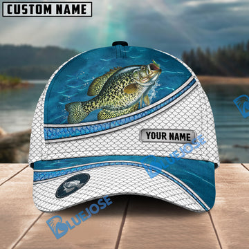 BlueJose Crappie Fishing Blue Water Pattern Personalized Cap