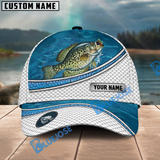 BlueJose Crappie Fishing Blue Water Pattern Personalized Cap