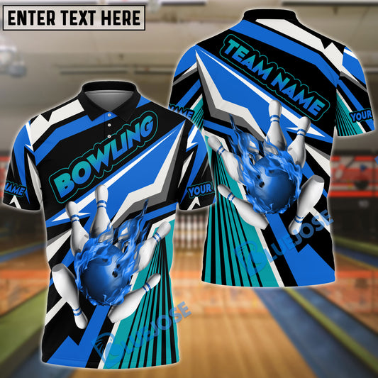 BlueJose Bowling And Pins Strike Color Race 2 Customized Name 3D Shirt ( 4 Colors )
