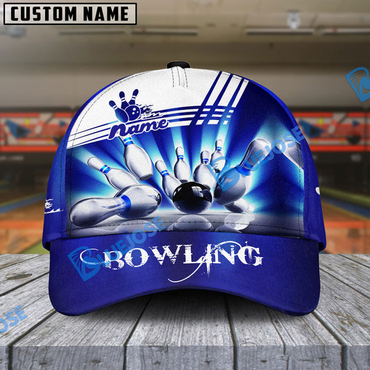 BlueJose Bowling Crash And Pins Blue Personalized Name Cap