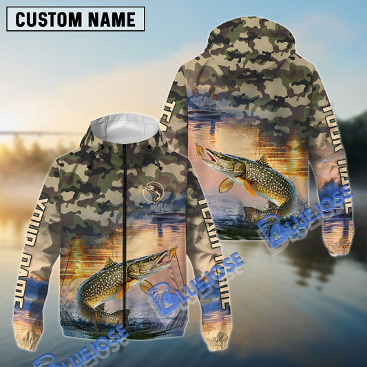 BlueJose Pike Fishing Camo Pattern Personalized Windbreaker Jacket