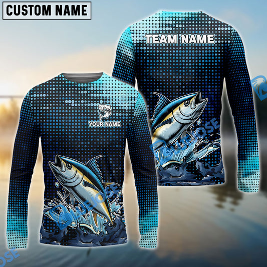 BlueJose Customize Name Tuna Fishing Sky Blue Black Shirts