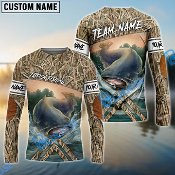 BlueJose Customize Name Catfish Fishing Elbow Patch Pattern 3D Shirts