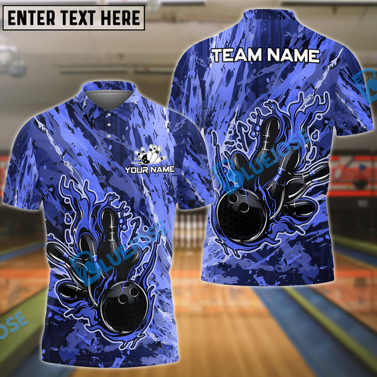 BlueJose Bowling And Pins Colorful Ink Customized Name 3D Shirt (5 Colors)