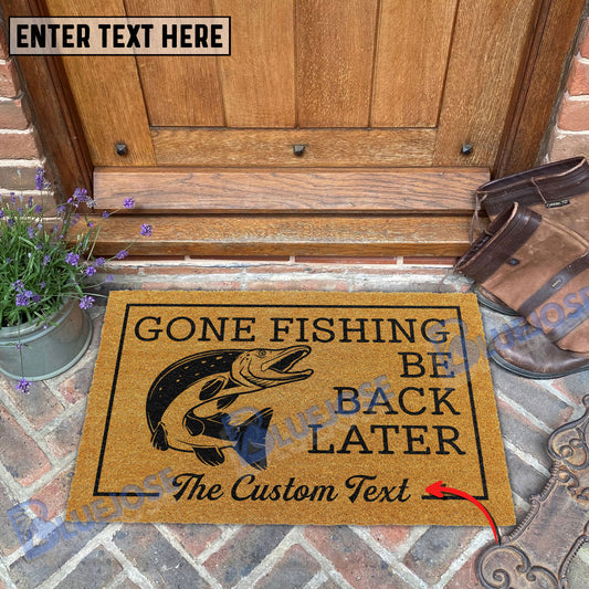 BlueJose Gone Fishing Be Back Later Pike Fishing Custom Name Coir Doormat