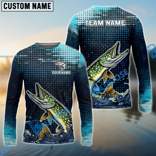 BlueJose Customize Name Pike Fishing Sky Blue Black Shirts