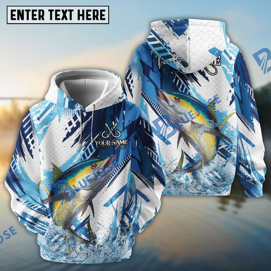 Bluejose Tuna Fishing Blue Water Splash Scale Pattern Custom Name & Team Name 3D Shirts