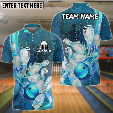 BlueJose Bowling And Pins Impact Customized Name, Team Name 3D Shirt (4 Colors)