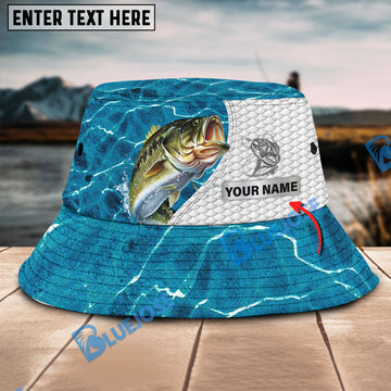 BlueJose Custom Name Bass Fishing Blue Fishing Bucket Hat