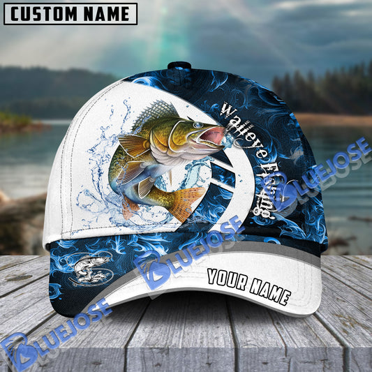 BlueJose Walleye Fishing Blue Flame Sport Custom Name Cap