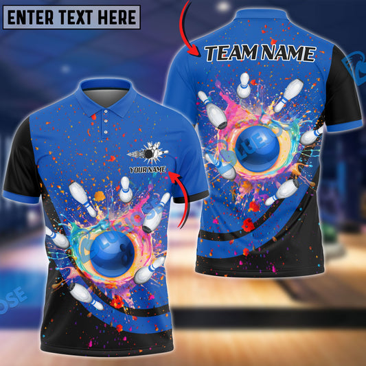 BlueJoses Bowling and Pins Curve Colorful Land Customized Name, Team Name 3D Shirt (5 Colors)