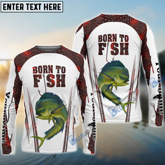 Bluejose "Born To Fish" Mahi Mahi Fishing Red Camo Custom Name Shirt