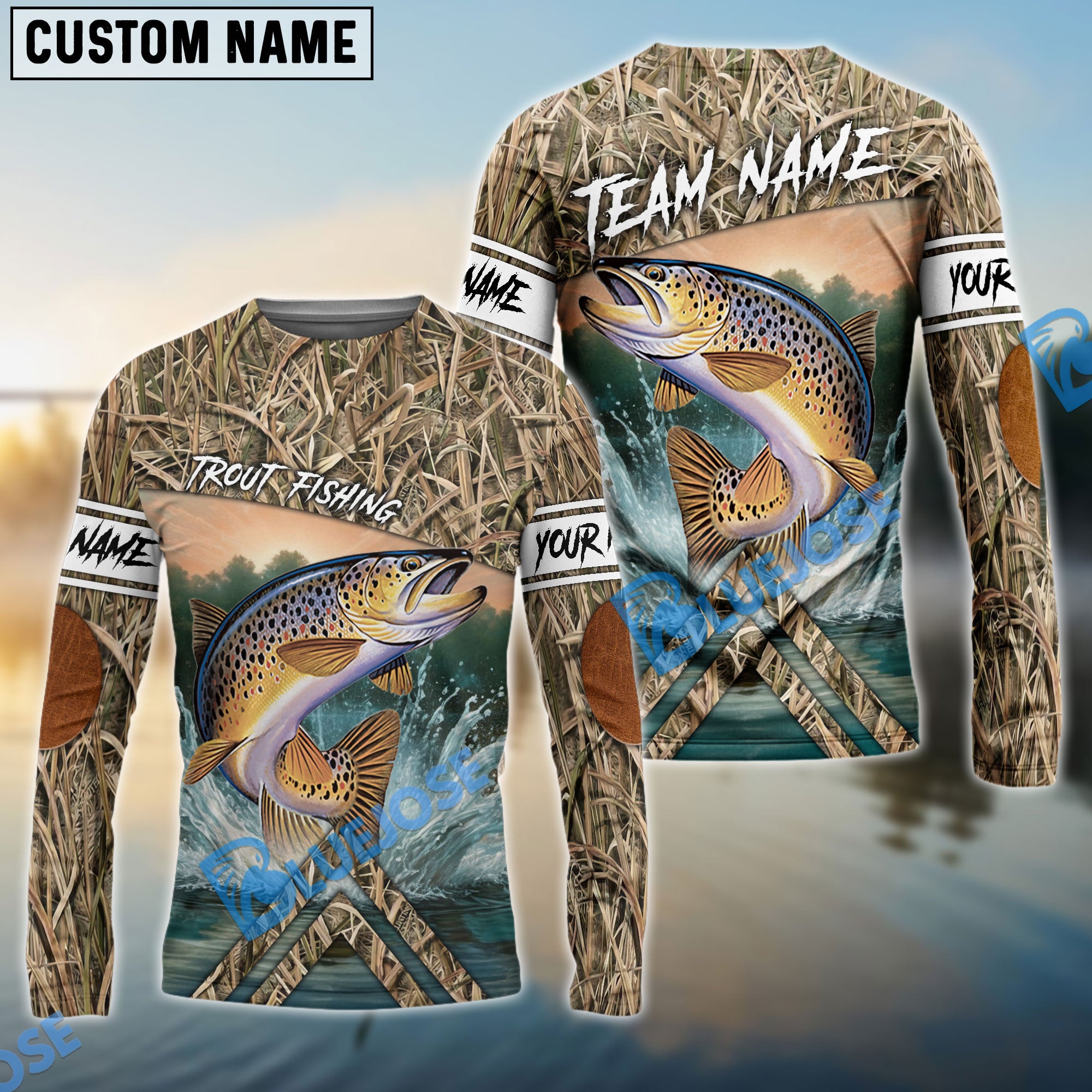 BlueJose Customize Name Trout Fishing Elbow Patch Pattern 3D Shirts ...