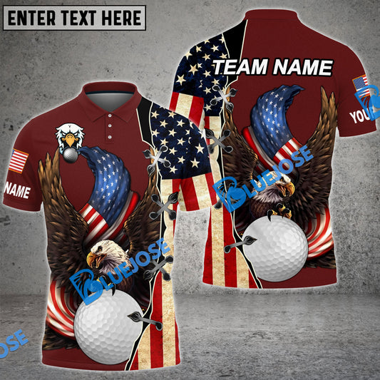 BlueJose Golf American Eagle Flag Crack Customized Name, Team Name 3D Shirts (4 Colors)