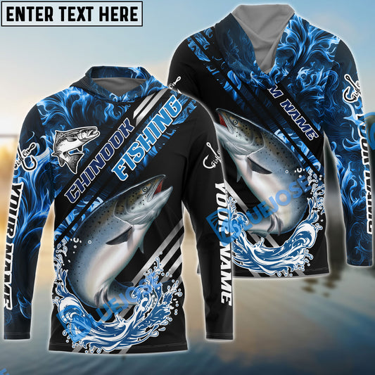 Bluejose Chinook Fishing Blue Smoke Water Pattern Custom Name & Team Name 3D Shirts