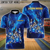 BlueJose Bowling And Pins Lightning Strike Pins Energy Flame Design Customized Name, Team Name 3D Shirt (4 Colors)