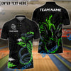 BlueJose Bowling And Pins Black & Neon Venomous Snake Customized Name And Team Name 3D Shirt (4 Colors)