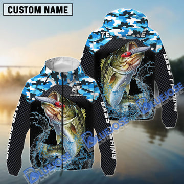 Bluejose Bass Fishing Blue Camo Sport Custom Name Windbreaker Jacket