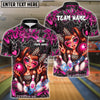 BlueJose Bowling And Pins Cute Leopard Girl Strike Graffiti Style Customized Name, Team Name 3D Shirt (6 Colors)