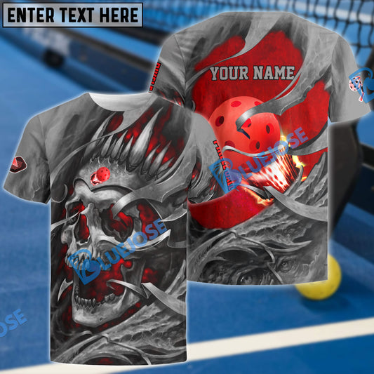 BlueJose Pickleball 3D Red Skull Personalized Unisex Shirt