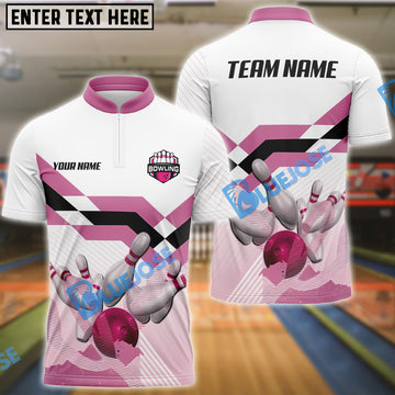 BlueJose Bowling Pink Customized Name, Team Name 3D Shirt
