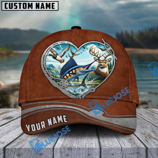 BlueJose Marlin Fishing Heart Personalized Name Cap