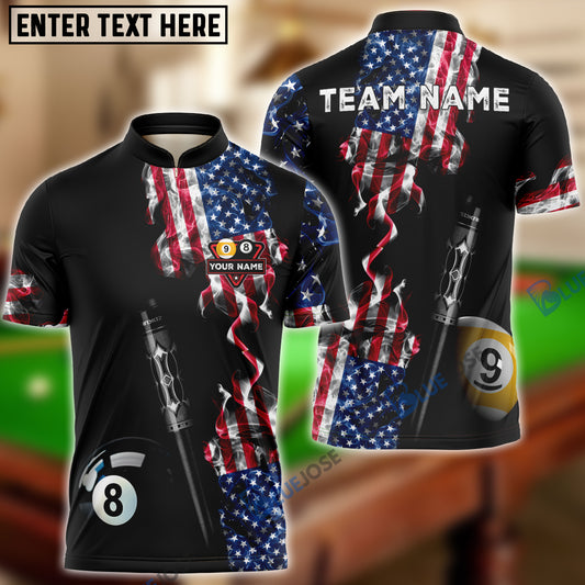 BlueJoses Billiards Ball 8 & 9 American Flag Smoke Deep Fantasy Customized Name, Team Name 3D Shirt