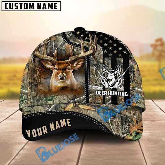 BlueJose Deer Hunting American Flag Camo Pattern Multicolor Personalized Name 3D Cap (4 colors)