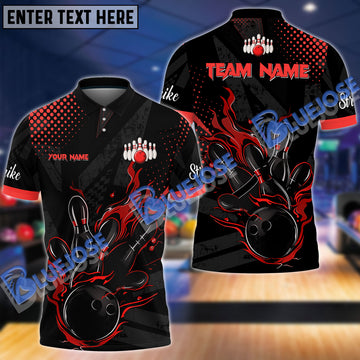 BlueJose Bowling And Pins Black Flame Customized Name 3D Shirt (4 Colors)