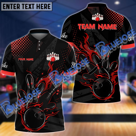 BlueJose Bowling And Pins Black Flame Customized Name 3D Shirt (4 Colors)