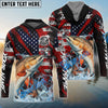 Bluejose Redfish Fishing American Flag Grunge Red Scratch Custom Name & Team Name 3D Shirts