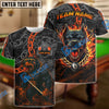 BlueJose Billiards 8-Ball Pitbull Flame Chain Personalized Name Shirt (4 Colors)