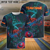BlueJose Bowling And Pins Eagle Neon Style Customized Name, Team Name 3D Shirt (4 Colors)