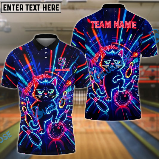 BlueJose Bowling & Pin Neon Grumpy Cat Hate People Art Customized Name, Team Name 3D Shirt (4 Colors)